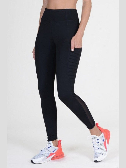 Ribbed Splice Mesh Pocket Leggings - BKFJNY